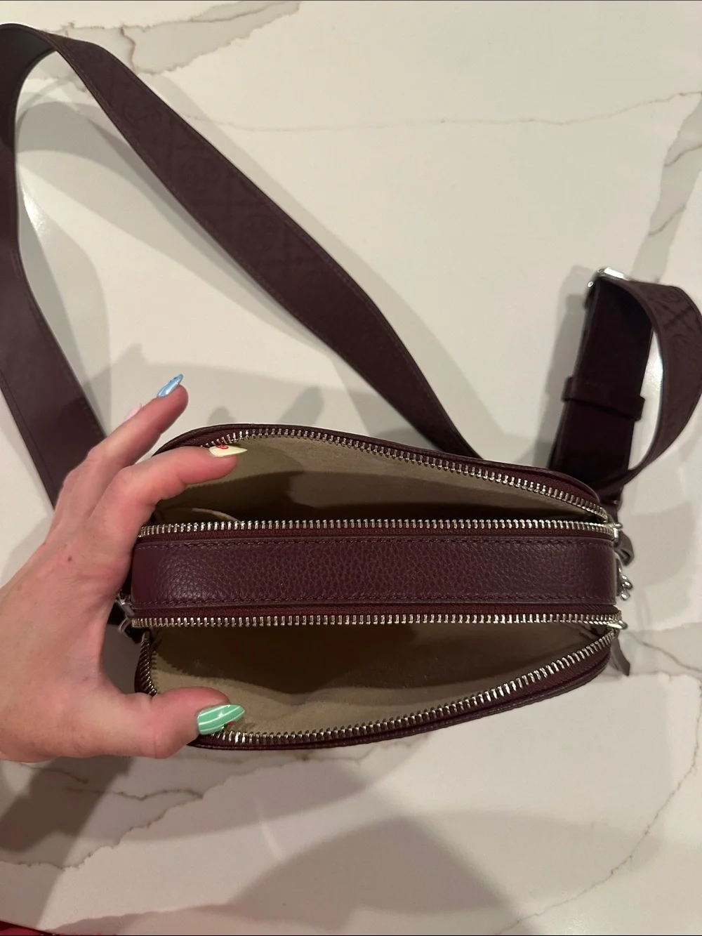 Tory Burch Pebbled Leather Crossbody in Deep Burgundy